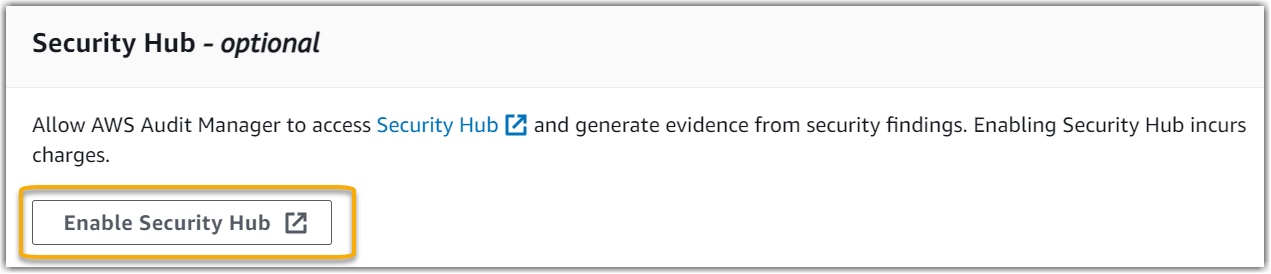 Screenshot dari bagian CSPM Security Hub dari opsi penyiapan Audit Manager.