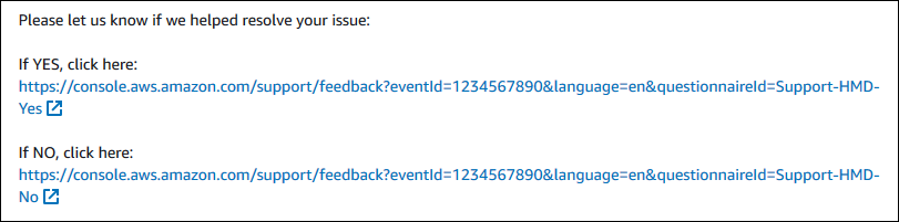 Screenshot tentang cara mengirimkan informasi umpan balik kasus di Support Center.