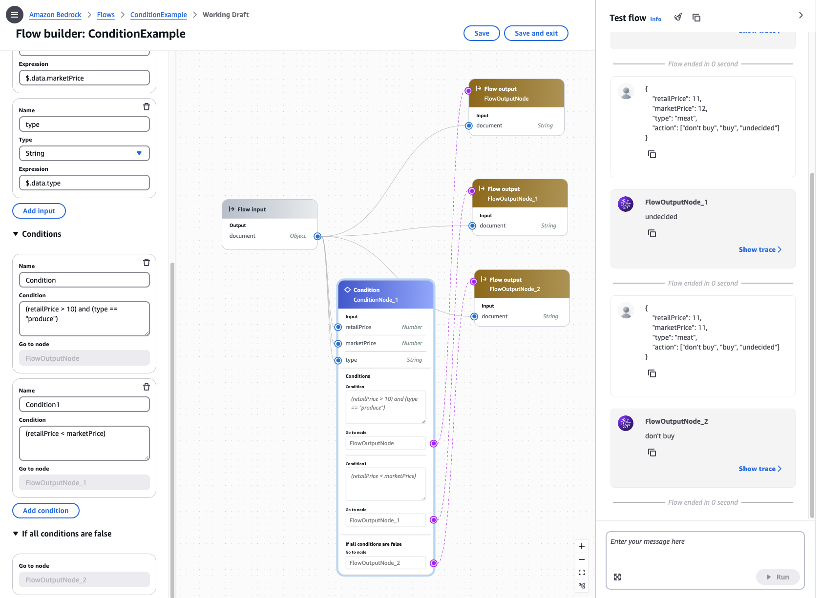 Contoh menggunakan node kondisi dengan dua kondisi.