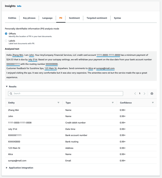 Tampilan konsol dari mode analisis offset PII.
