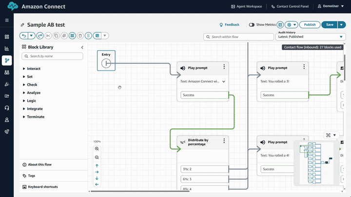 GIF yang menunjukkan cara menavigasi melalui kanvas desainer aliran.