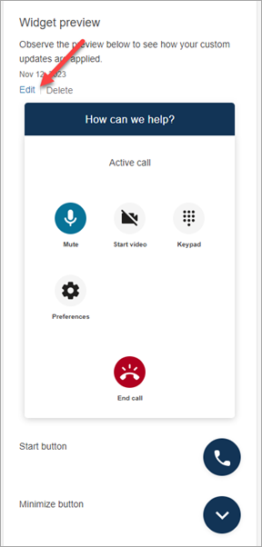 Tautan edit pada pratinjau widget.