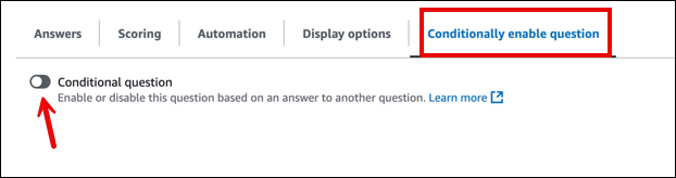 Tab Conditional enable question, tombol Conditional question toggle.