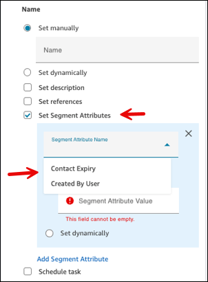 Halaman Create task properties, atribut Create By User.