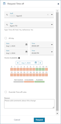 Tab kalender jadwal yang diterbitkan, bagian meminta waktu istirahat.