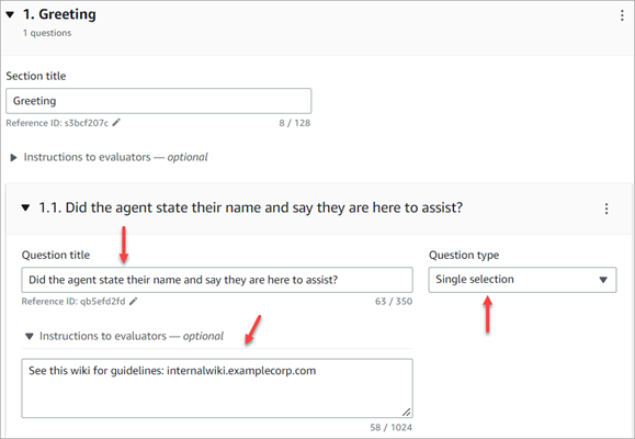 Halaman formulir evaluasi, kotak judul pertanyaan.