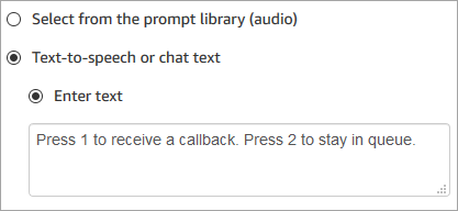 Halaman properti dari blok input Dapatkan pelanggan, dikonfigurasi untuk text-to-speech atau teks obrolan.