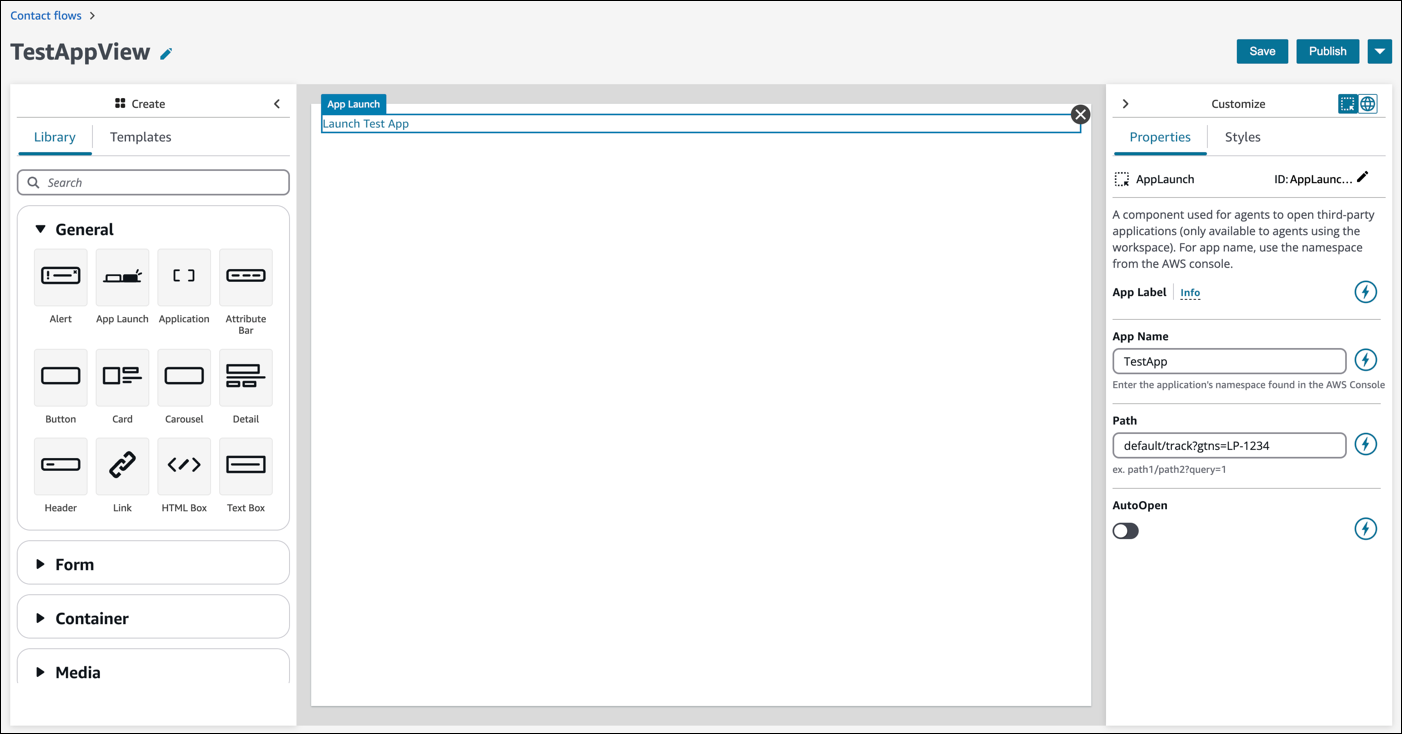 Panel Kustomisasi, contoh nama aplikasi dan jalur aplikasi.