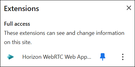 Ekstensi browser WebRTC Omnissa Horizon saat diaktifkan.