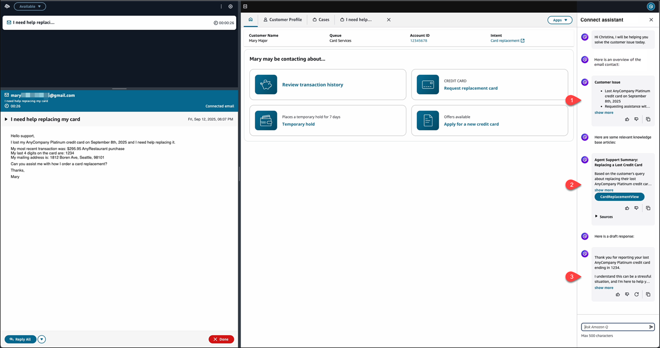 Tiga jenis respons di panel Connect Assistant.