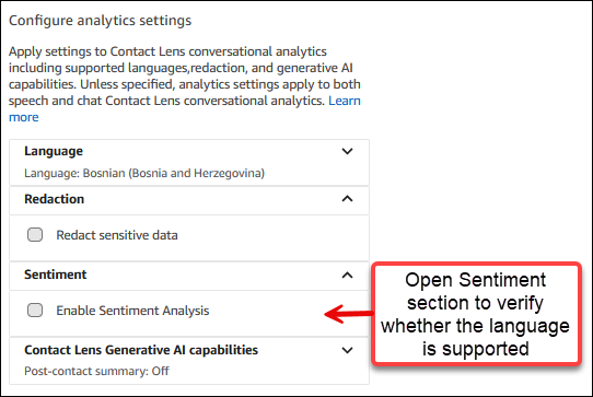 Opsi analisis Sentimen ketika dinonaktifkan karena bahasa tidak didukung.