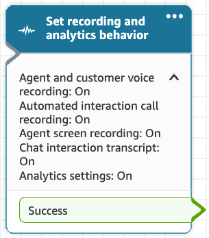 Blok perilaku perekaman dan analitik Set yang dikonfigurasi.