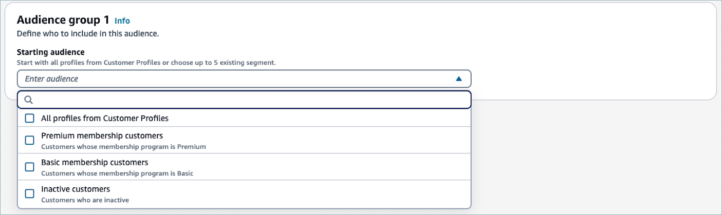 Daftar dropdown pemirsa awal.