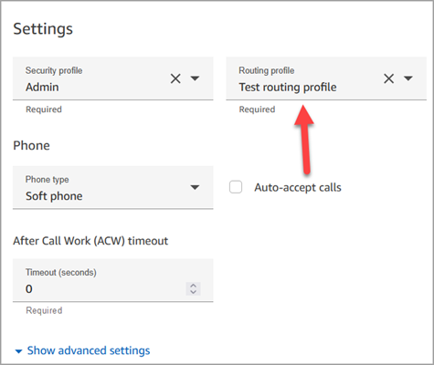 Bagian pengaturan, menu dropdown profil routing.