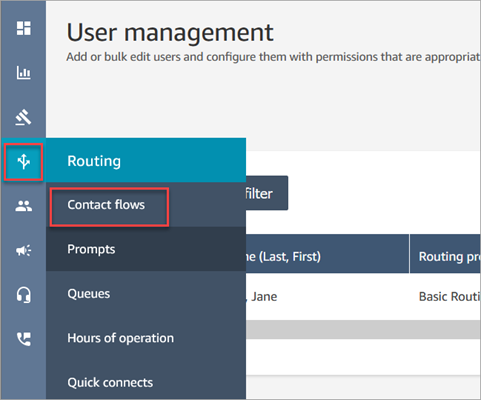 Menu navigasi, ikon Routing, opsi flow.