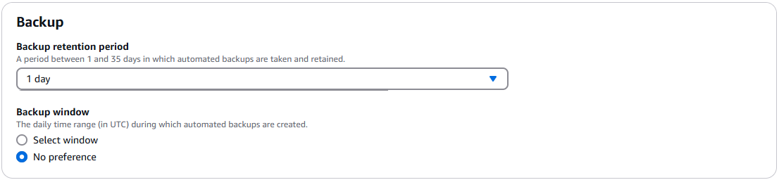 Screenshot dari dialog Backup yang menunjukkan langkah-langkah untuk mengkonfigurasi jendela cadangan cluster.