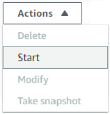 Daftar dropdown Tindakan dengan opsi Mulai dipilih.
