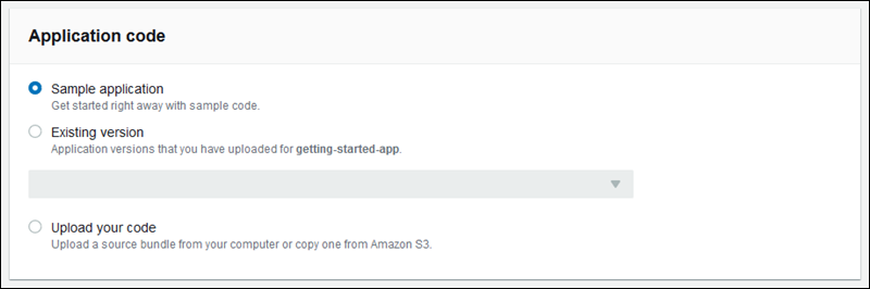 Memberikan kode aplikasi di wizard membuat lingkungan baru dari konsol Elastic Beanstalk