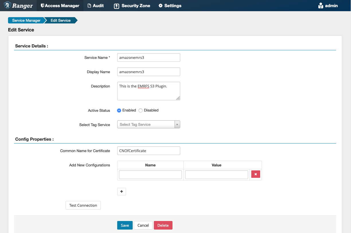 Admin Ranger mengedit layanan S3 EMRFS.