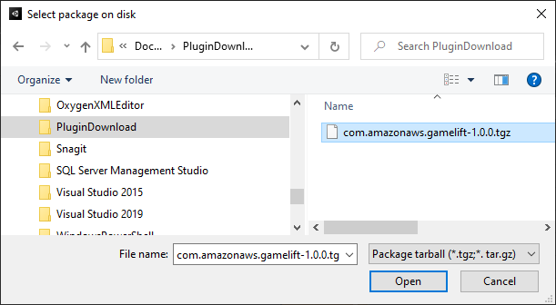 Memilih file tarball dalam paket pilih pada jendela disk.