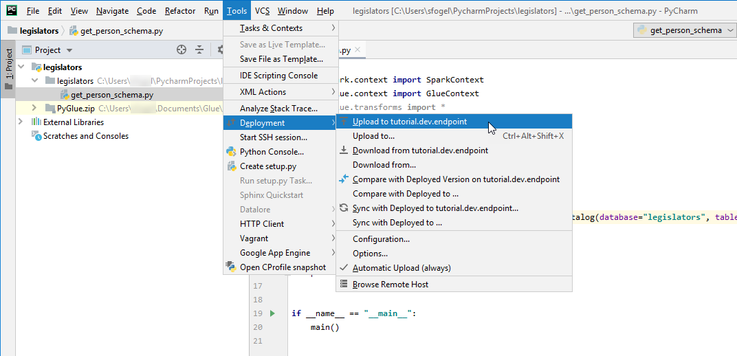 Item menu untuk men-deploy skrip Anda.