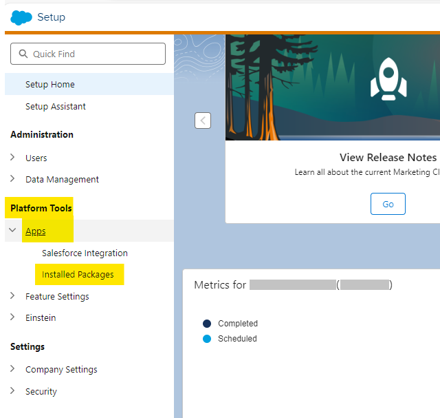 Screen shot menunjukkan cara mengakses halaman Paket Terinstal.