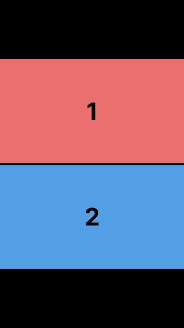 Two colored rectangles labeled with numbers 1 and 2, representing a simple diagram or interface layout.