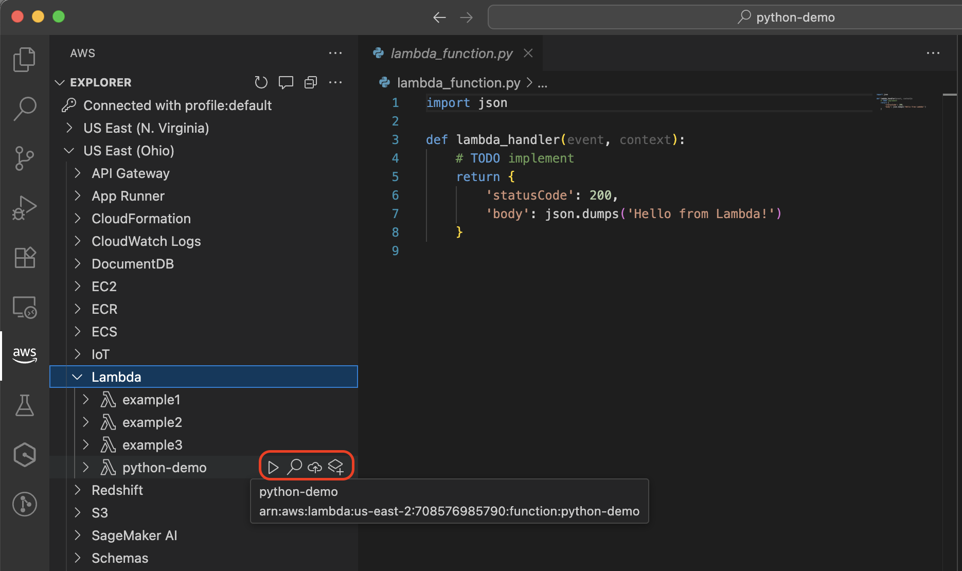 Lambda berfungsi dengan ikon aksi untuk menyebarkan, memanggil, dan lainnya
