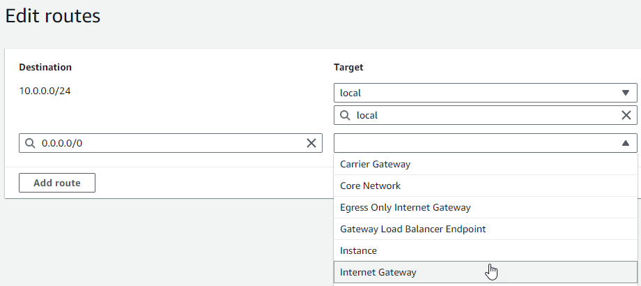 Tambahkan target untuk rute baru