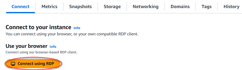 Buka klien RDP berbasis browser melalui tab Connect.