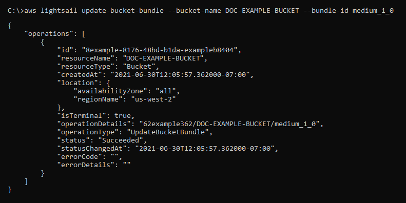 Hasil dari permintaan pembaruan paket bucket
