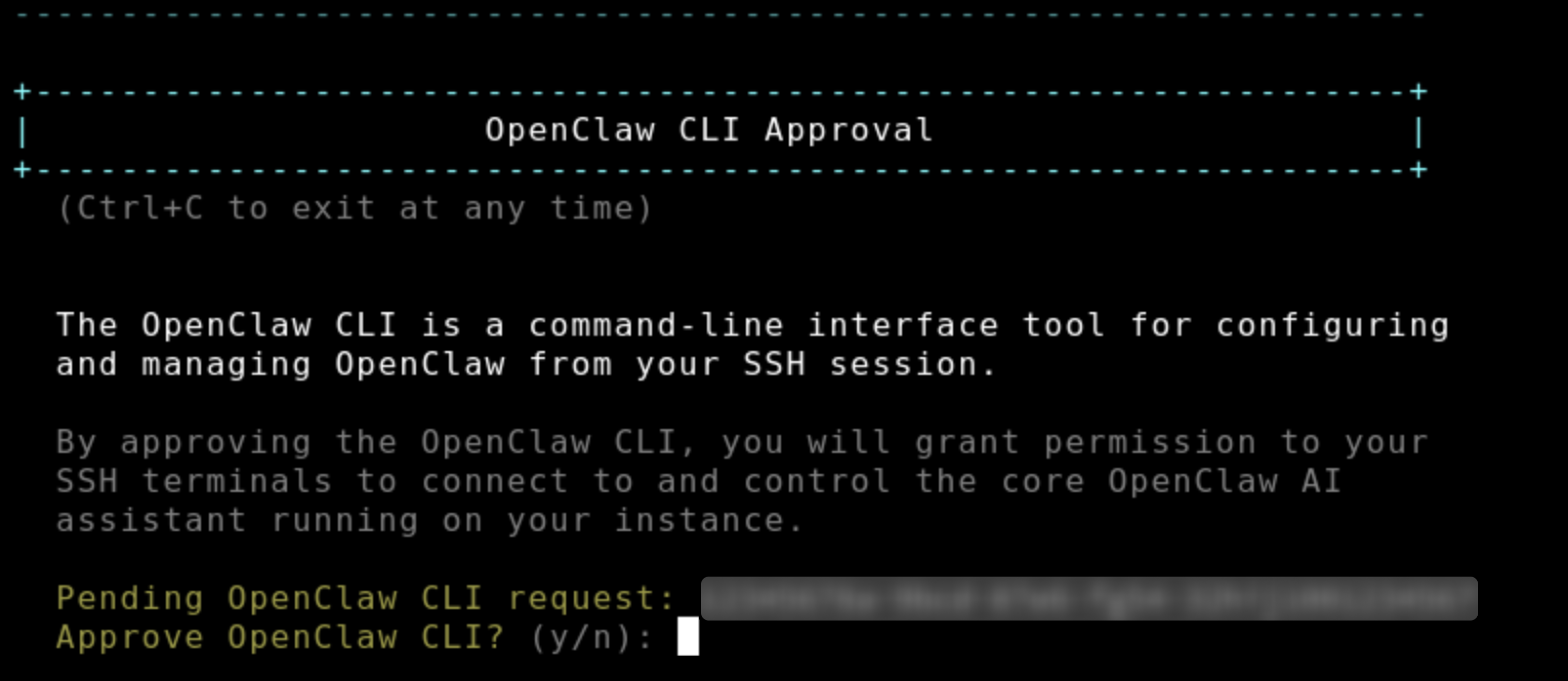 Menyetujui OpenClaw CLI dengan data sampel