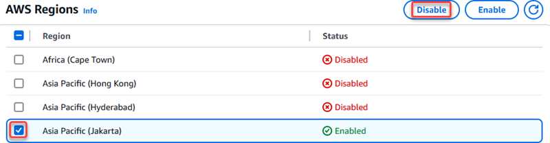 Menampilkan cara menonaktifkan Region opt-in.