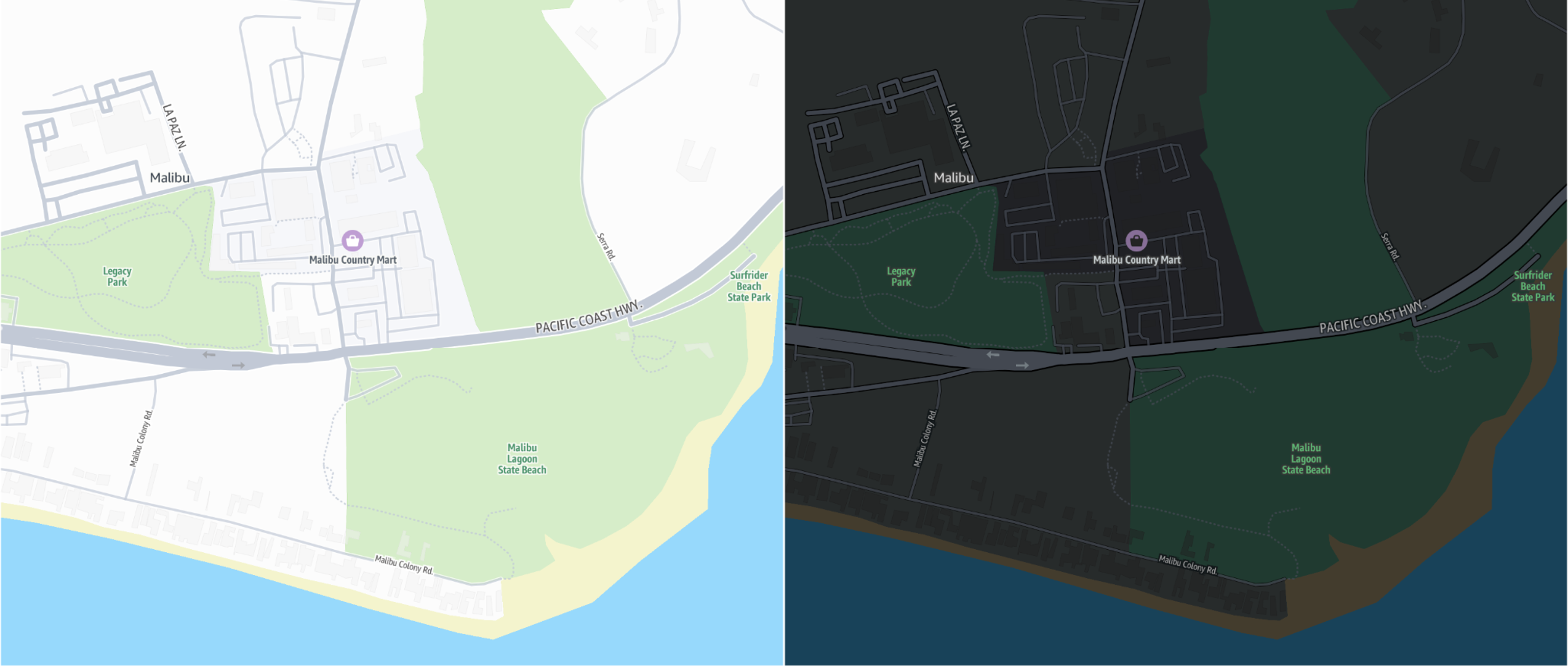 Map of Malibu area showing Pacific Coast Highway, Legacy Park, and Malibu Lagoon State Beach.