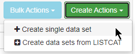 Dropdown menu showing "Bulk Actions" and "Create Actions" buttons with options.