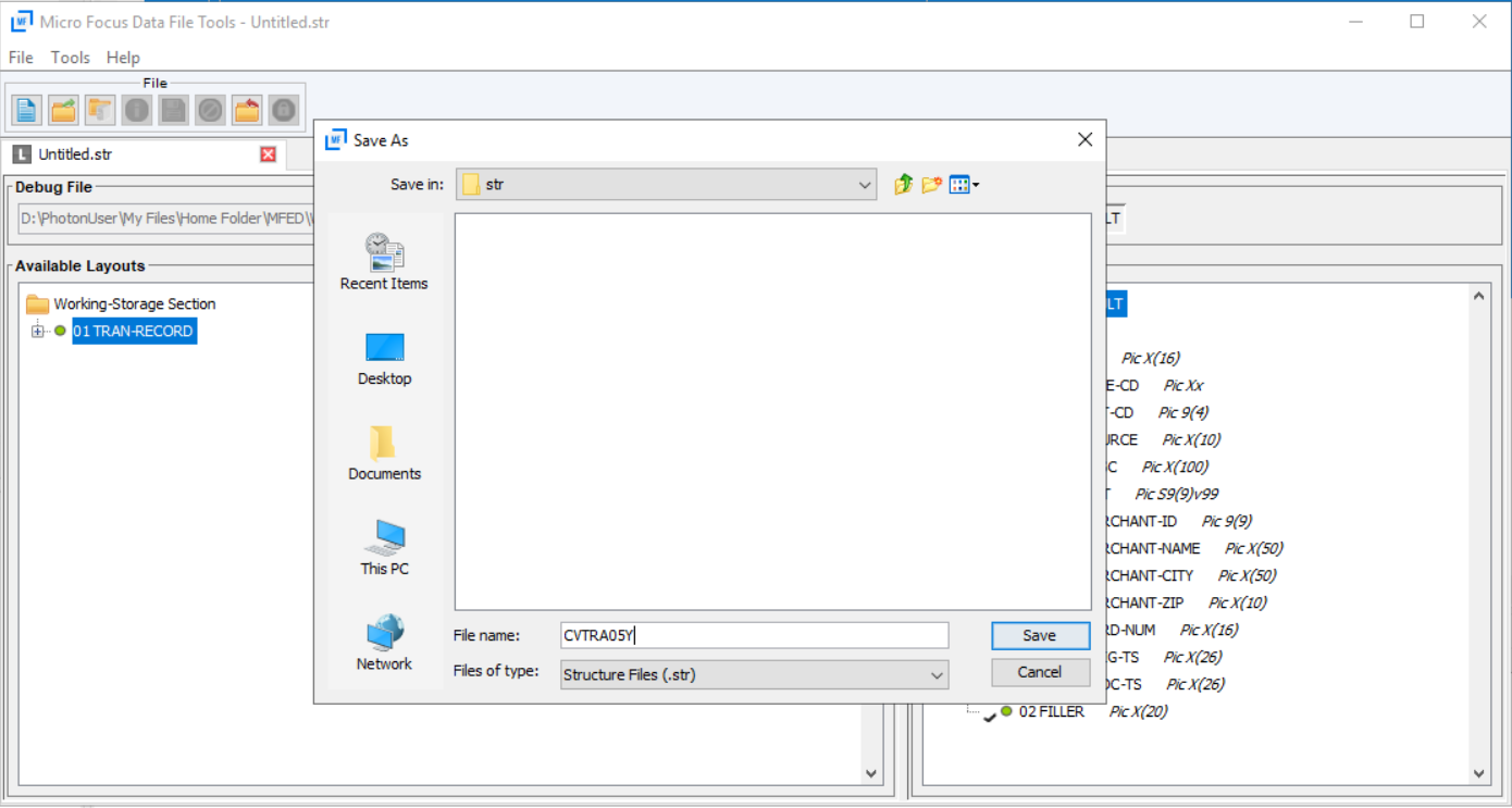 Menyimpan file str di Enterprise Developer.