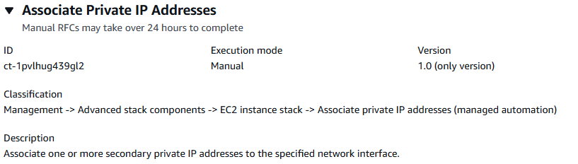 Console interface showing details for associating private IP addresses to an EC2 instance.