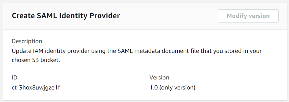 Form to create SAML identity provider with ID and version fields.