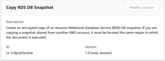 Deskripsi and details for creating an encrypted copy of an Amazon RDS DB snapshot.