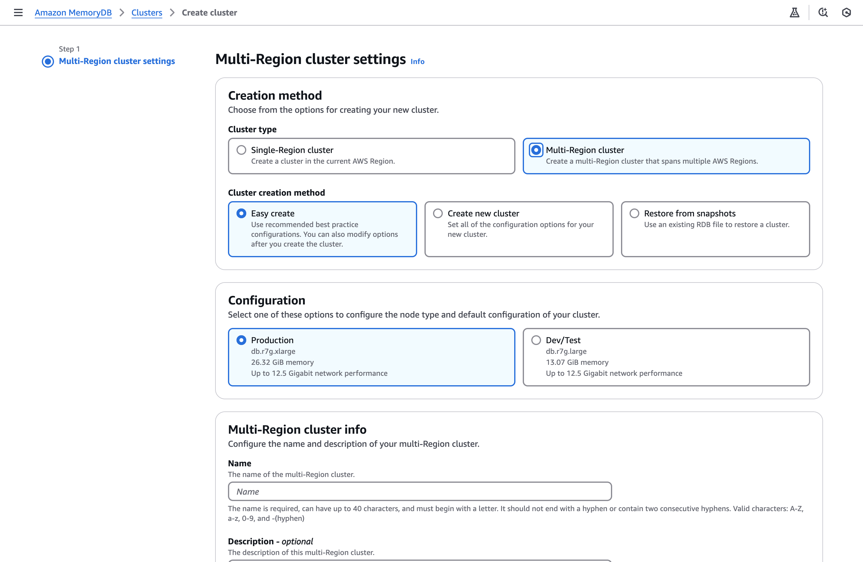 Buat cluster, tampilan konsol.