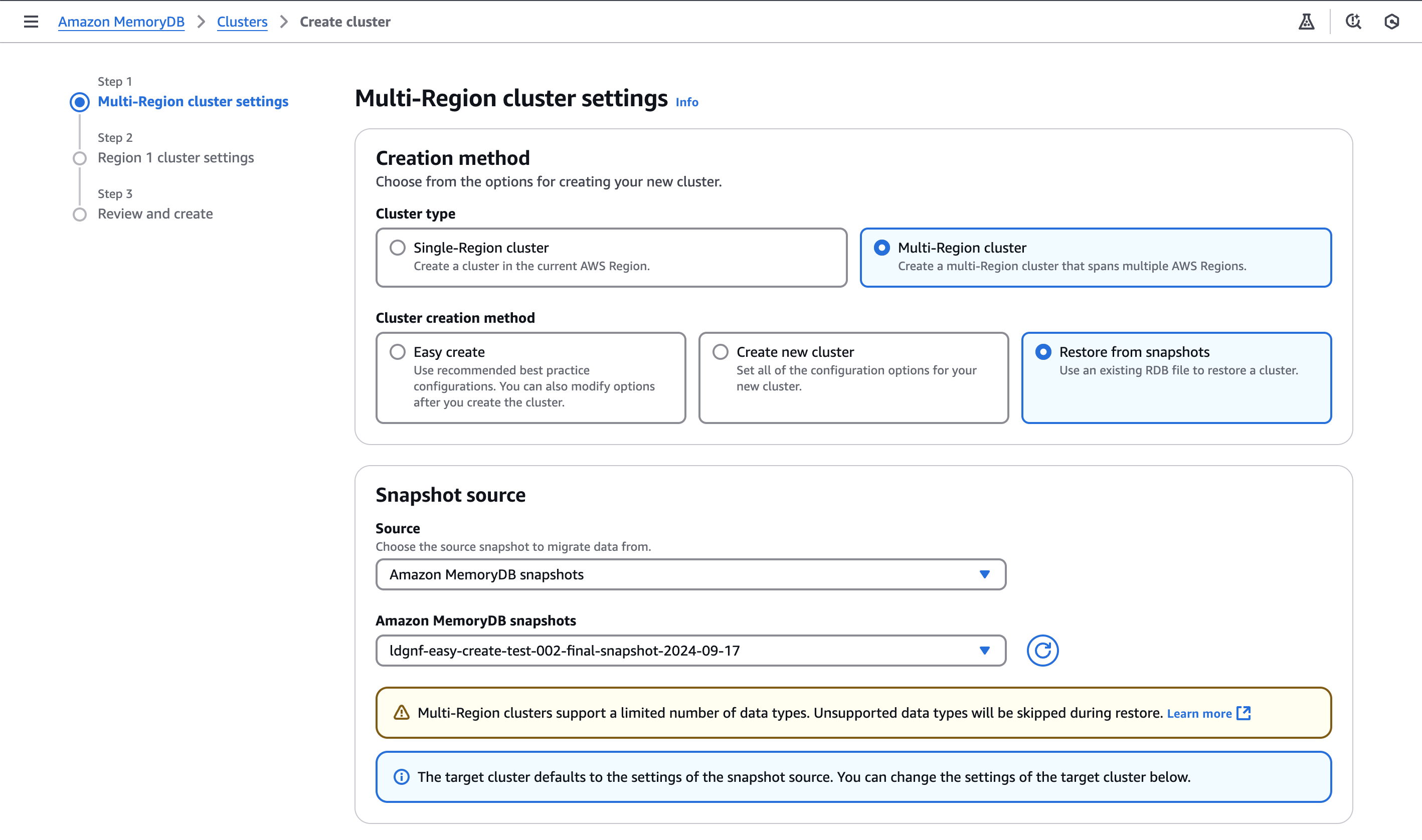 Kembalikan cluster, tampilan konsol.