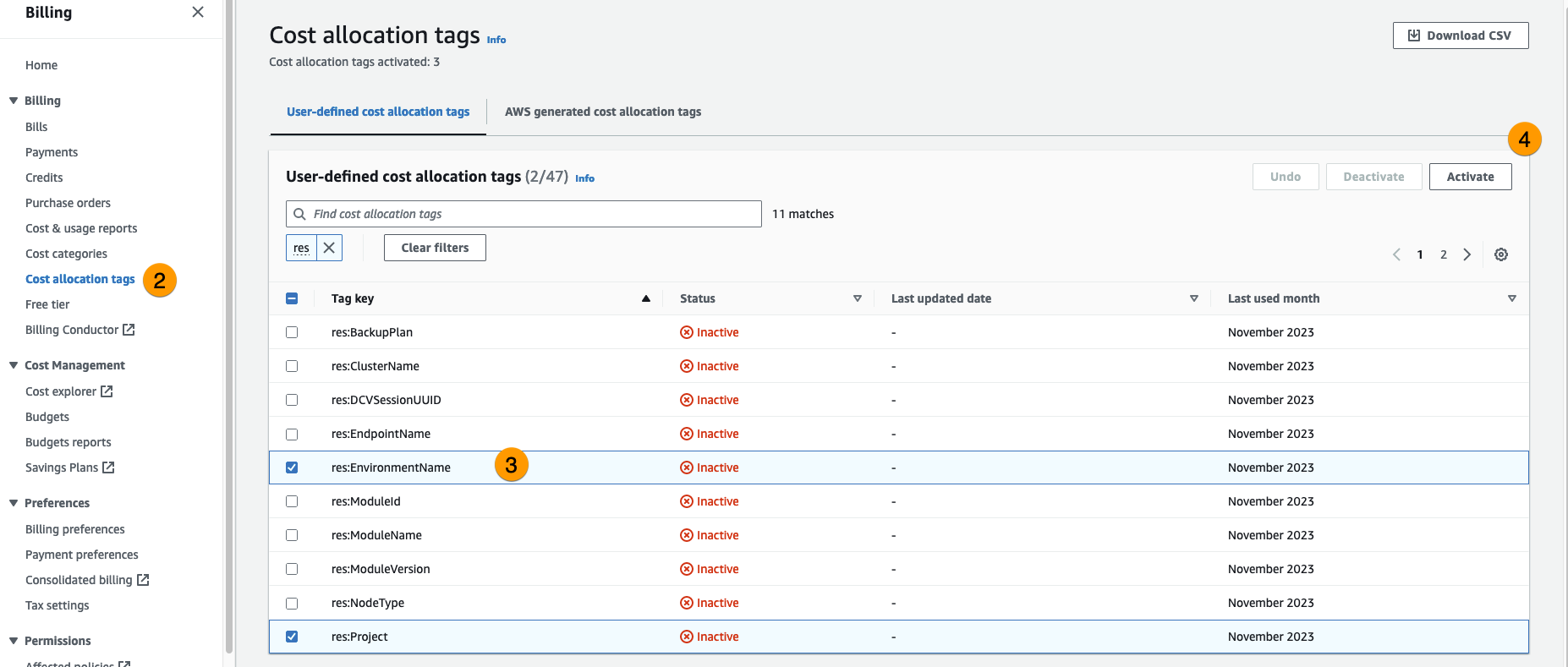 Aktifkan tag alokasi biaya