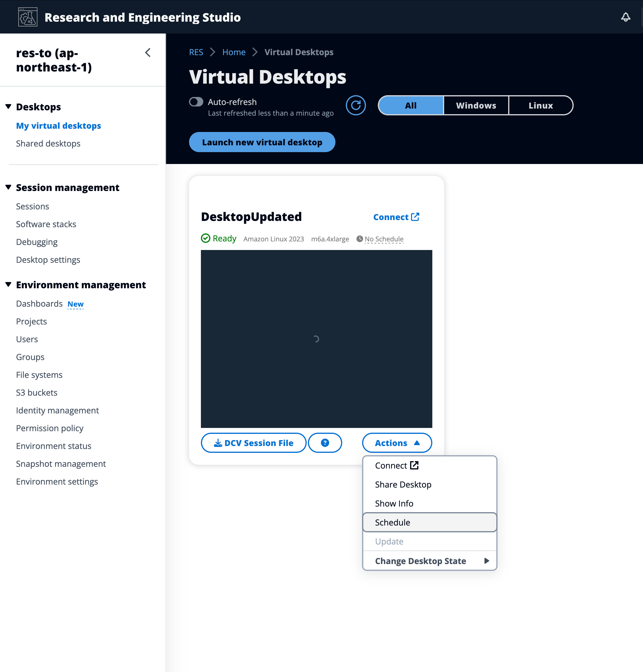 Menu tindakan dengan opsi Jadwal