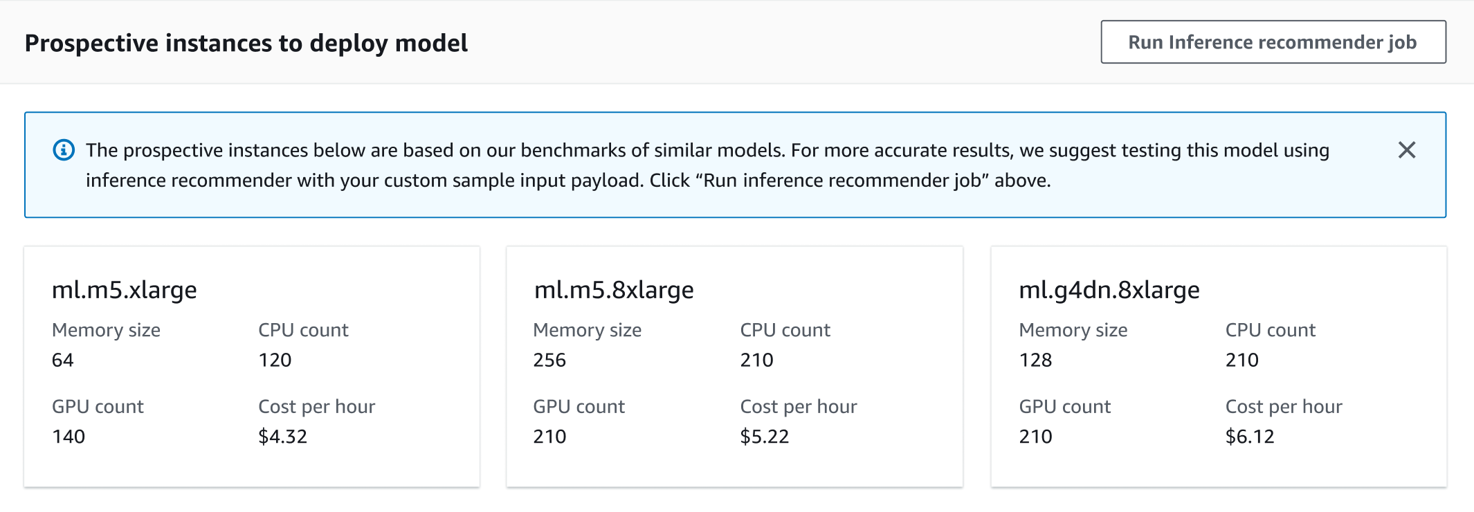 Screenshot dari daftar instance prospektif pada halaman detail model.