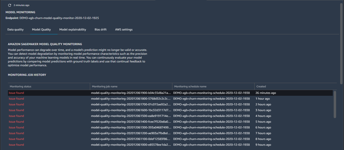 Tab Kualitas Model pada bagian MONITORING MOLDEL.