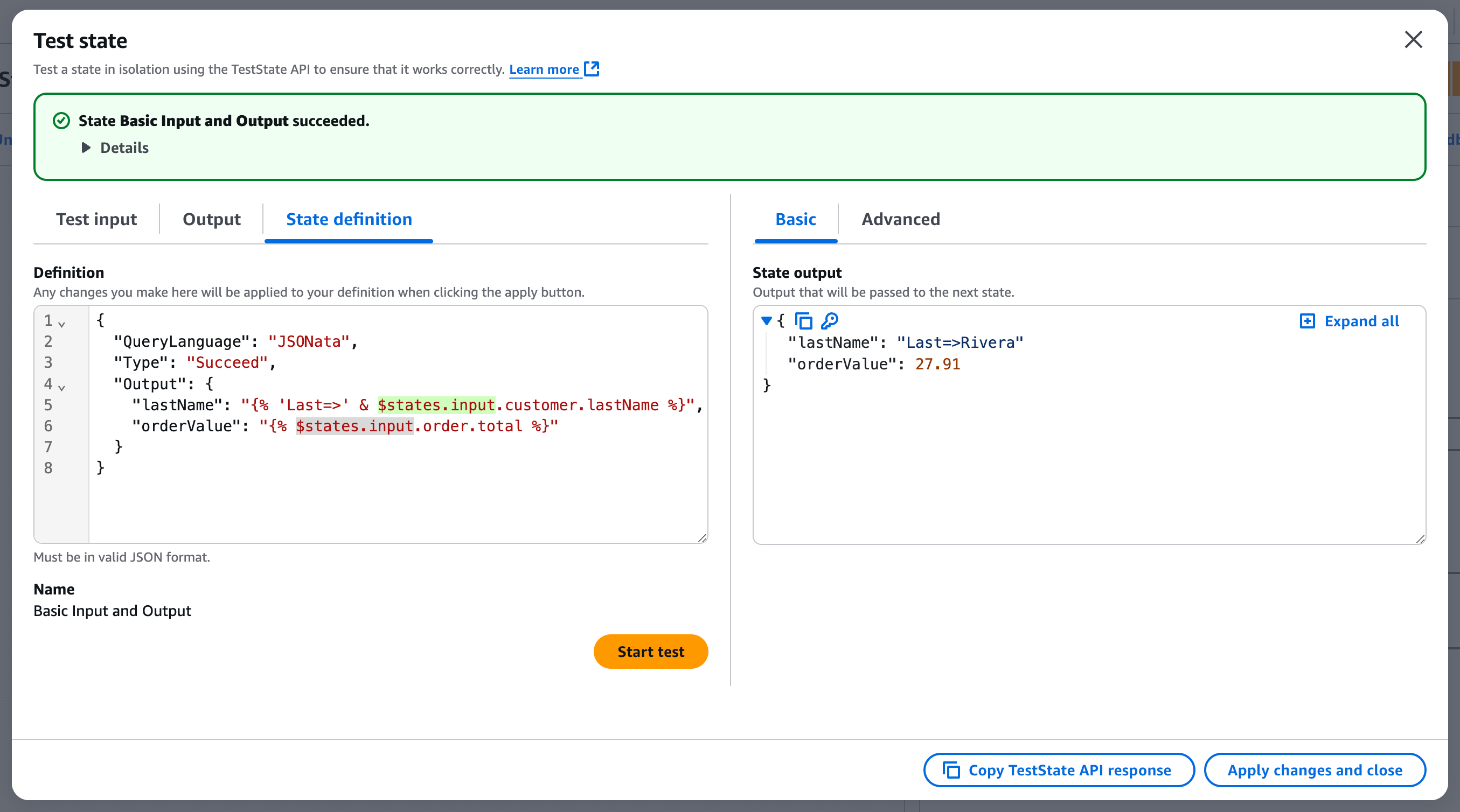 Screenshot yang menampilkan input dan output dari status yang sedang diuji.