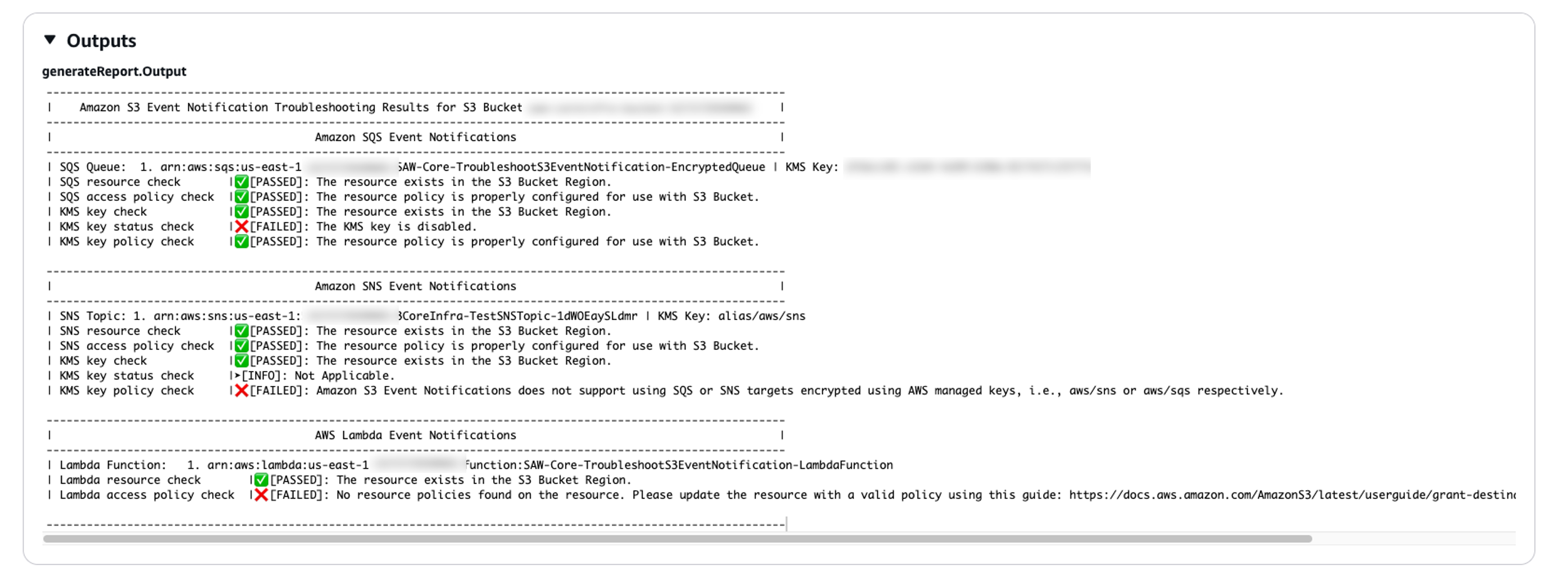 AWSSupport-TroubleshootS3 output eksekusi sampel EventNotification runbook.