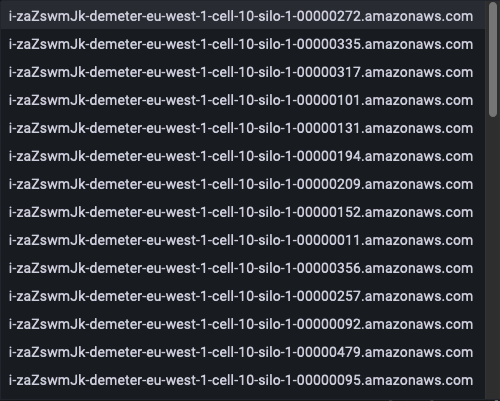 List of Amazon Web Services (AWS) resource identifiers for Demeter instances in eu-west-1 region.