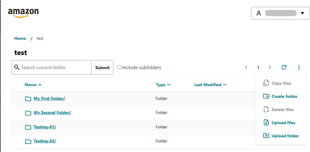 Layar menampilkan folder contoh untuk pengguna akhir aplikasi web.