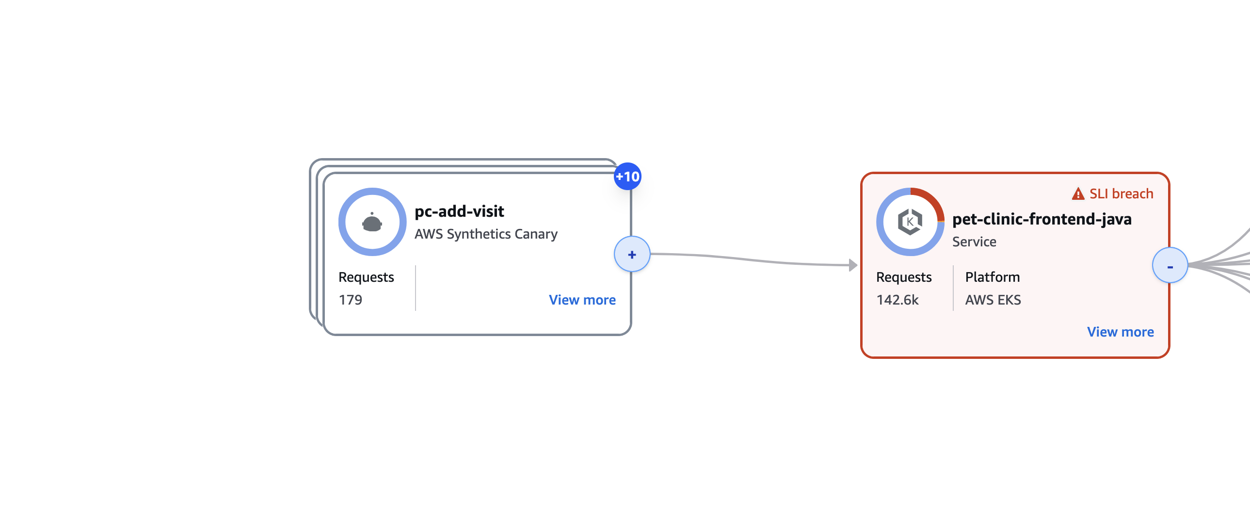 Canary nodes are collapsed into a group in application map